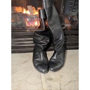 Joyce Women's Slip On Boots Calf Boots Size 4 Black Leather Round Toe B44